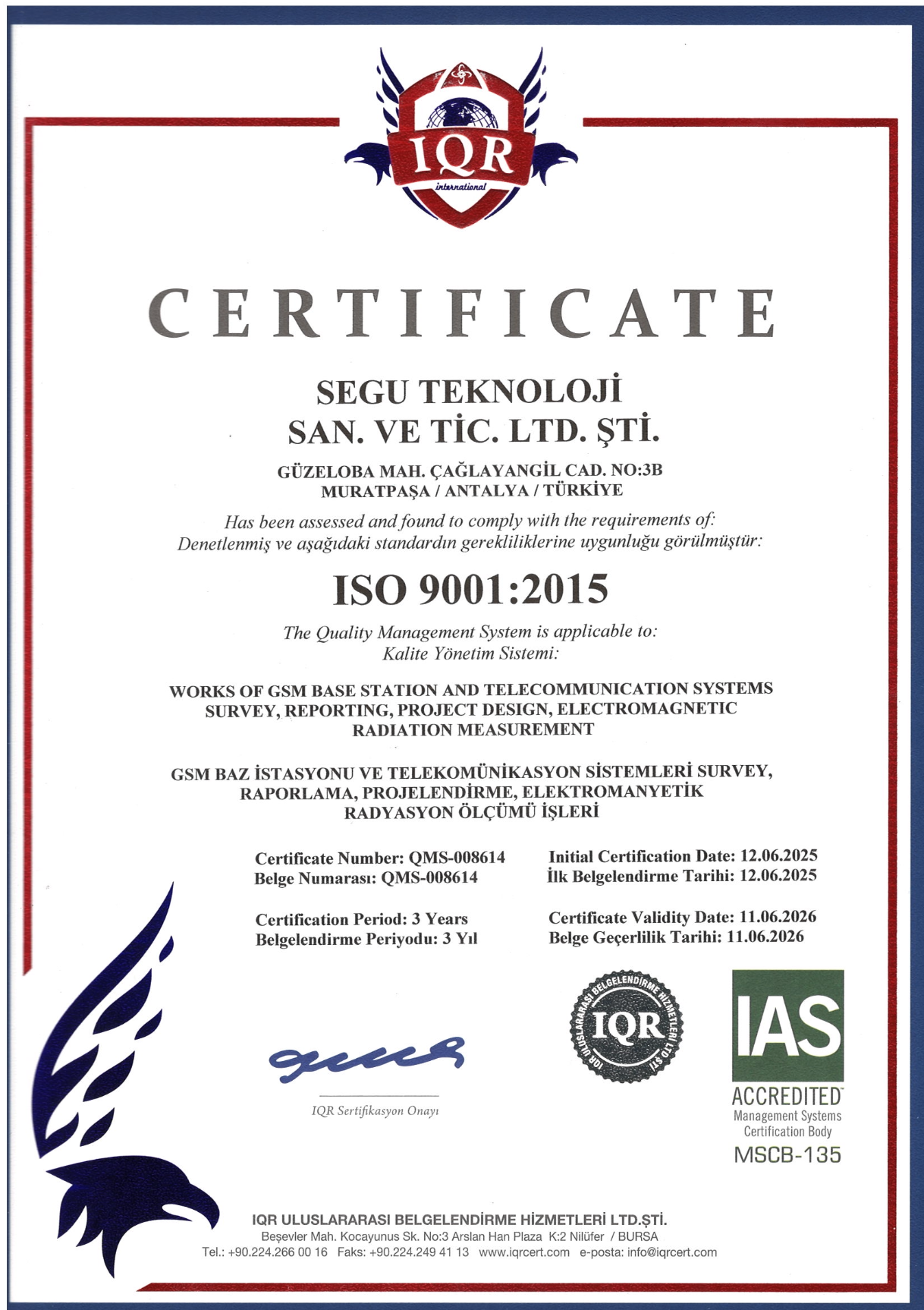 ISO 9001:2015 Sertifikası